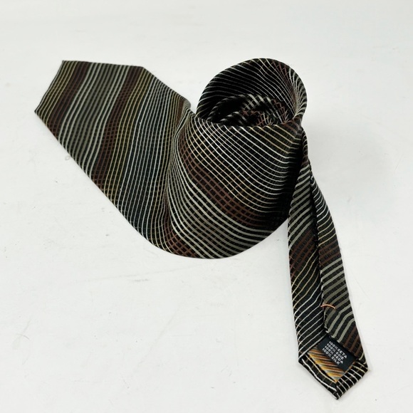 PEACOCK Men’s Diagonal Striped Neutral Browns Hand Made 100% Silk Tie 58” - Picture 1 of 5